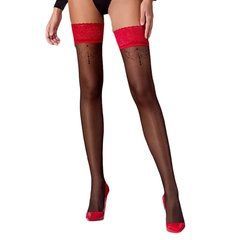 Панчохи Passion ST120 5 black-red, на ажурній силіконовій резинці, вишуканий декор та люрекс SO5790 фото