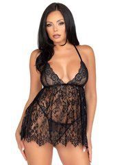 Сорочка бебі-дол Leg Avenue Floral lace babydoll & string Black L, стрінги SO9171 фото