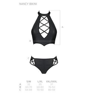 Комплект з еко-шкіри Nancy Bikini black S/M - Passion, бра та трусики з імітацією шнурівки SO5368 фото
