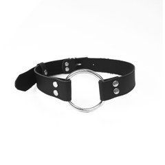 Кляп металеве кільце на ременях Art of Sex &ndash; Gag Ring Metal, чорний, натуральна шкіра SO6790 фото