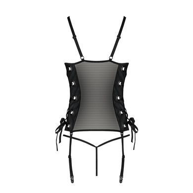 Сітчастий корсет з екошкіри, з люверсами та знімними пажами Malwia Corset black S/M &mdash; Passion, стрін SO5766 фото