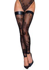 Панчохи без миска Noir Handmade F243 Tulle stockings with patterned flock embroidery, 3XL SX0160 фото