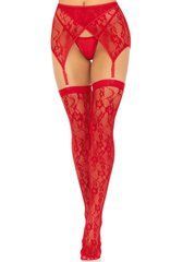 Панчохи Leg Avenue Leg Avenue Lace thigh highs & garterbelt Red One Size SX1060 фото
