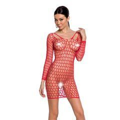 Бодістокінг-сукня з глибоким коміром Passion BS093 red, довгі рукави SO6398 фото