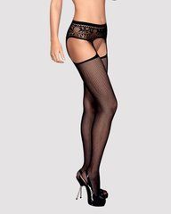 Сітчасті панчохи-стокінги з мереживним поясом Obsessive Garter stockings S307 S/M/L, чорні, імітація SO7270 фото