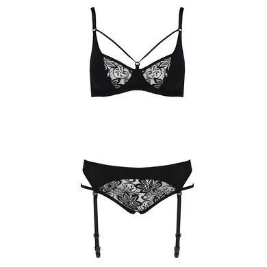 Комплект білизни PAULINE SET black S/M - Passion: стрепи: ліф, стрінги і пояс для панчох EL15805 фото