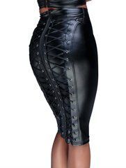 (SALE) Спідниця-олівець зі шнурівкою Noir Handmade F152 Powerwetlook pencil skirt, L, з мокрим ефектом SX0031 фото